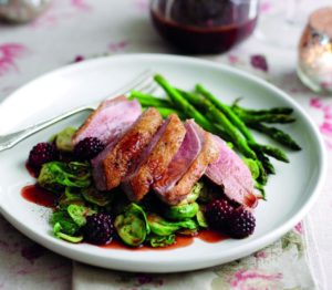 Roasted duck breast with blackberry and port sauce