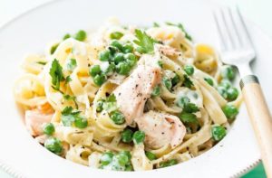 salmon and pea tagliatelle